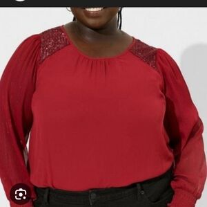 Torrid Size 3/ 3x Georgette Blouse  With Sequin Top Red